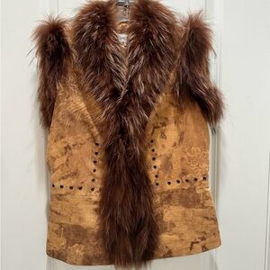 Brown real Fur Trim Vest